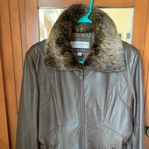Andrew Marc leather jacket with fur collar
